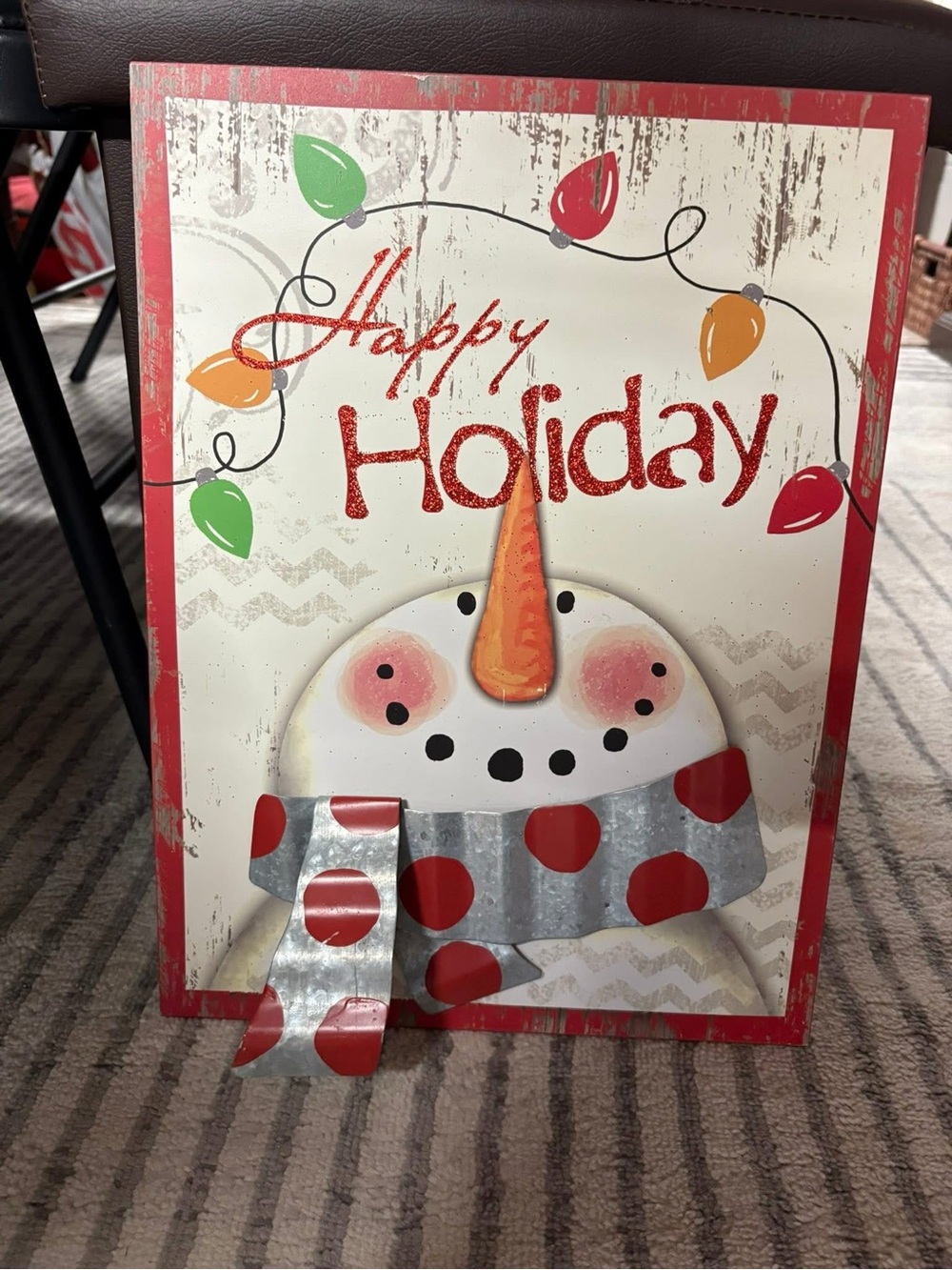Happy Holiday Snowman Wall Sign - Red and White